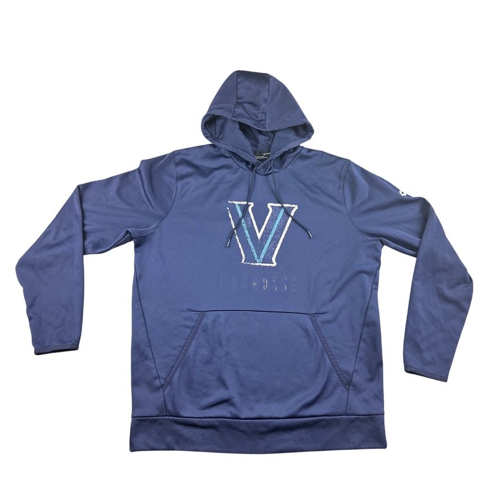 Under Armour Villanova Lacrosse Hoodie Men L Blue Loose V Graphic Logo Pullover